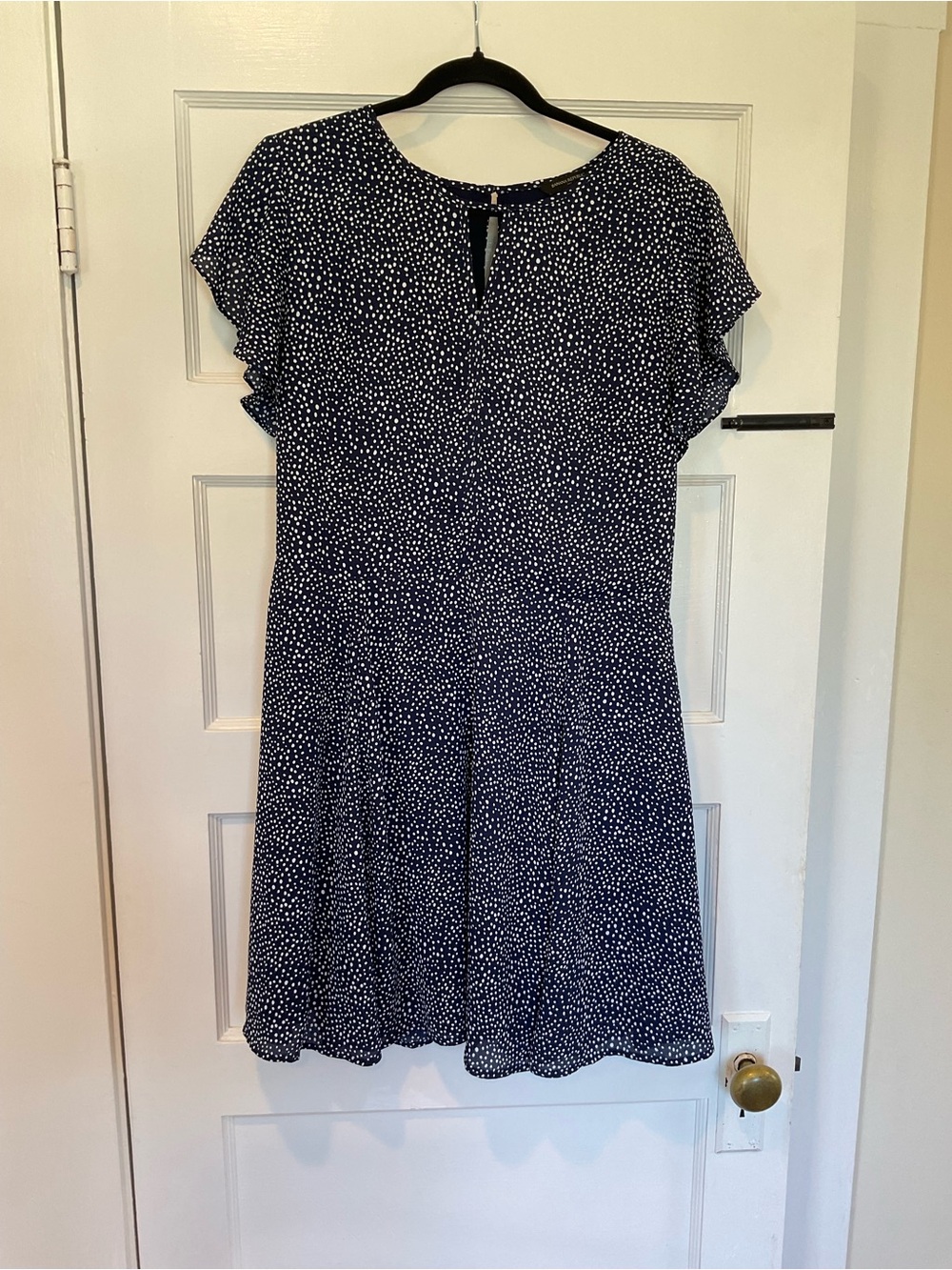 Banana Republic Navy and White Dot Flutter Sleeve Mini Dress